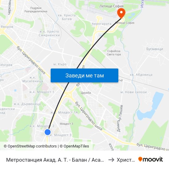Метростанция Акад. А. Т. - Балан / Acad. A. T.-Balan Metro Station (1917) to Христо Ботев map