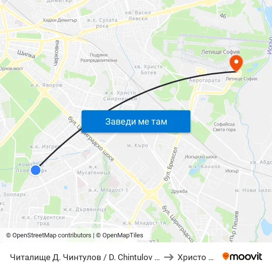 Читалище Д. Чинтулов / D. Chintulov Library (2366) to Христо Ботев map