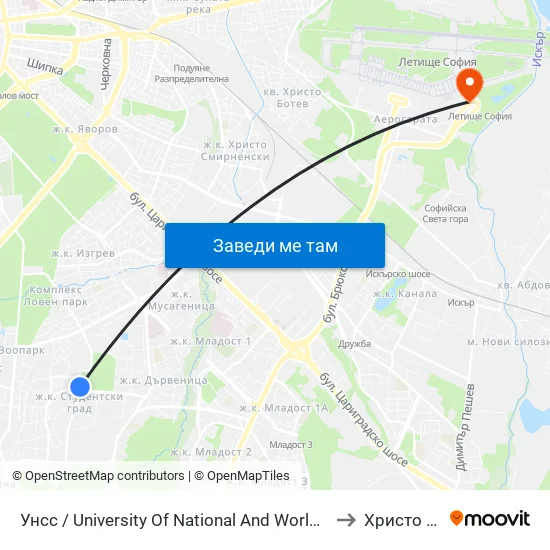 🎓 Унсс / University Of National And World Economy (1691) to Христо Ботев map
