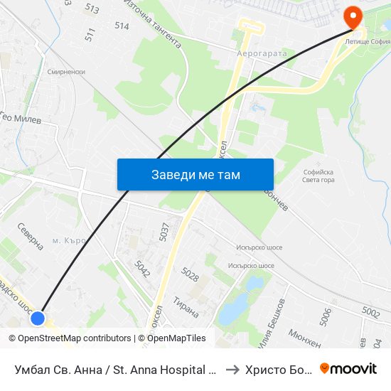 Умбал Св. Анна / St. Anna Hospital (1194) to Христо Ботев map