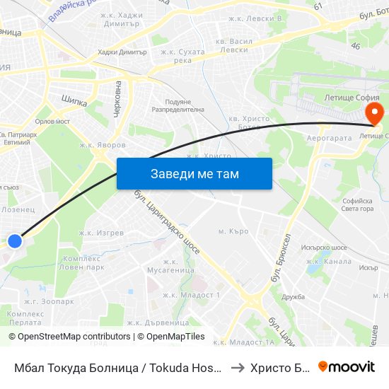 Мбал Токуда Болница / Tokuda Hospital (0206) to Христо Ботев map