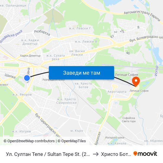 Ул. Султан Тепе / Sultan Tepe St. (2194) to Христо Ботев map
