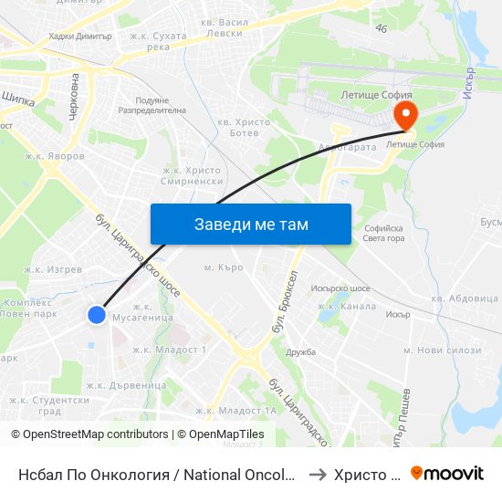 Нсбал По Онкология / National Oncology Hospital (2542) to Христо Ботев map