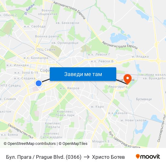 Бул. Прага / Prague Blvd. (0366) to Христо Ботев map