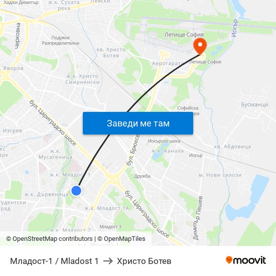 Младост-1 / Mladost 1 to Христо Ботев map