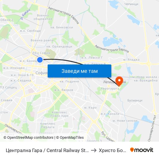 Централна Гара / Central Railway Station to Христо Ботев map