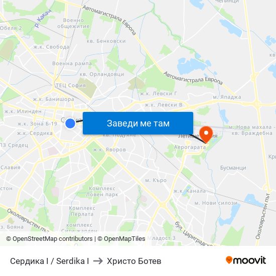 Сердика I / Serdika I to Христо Ботев map