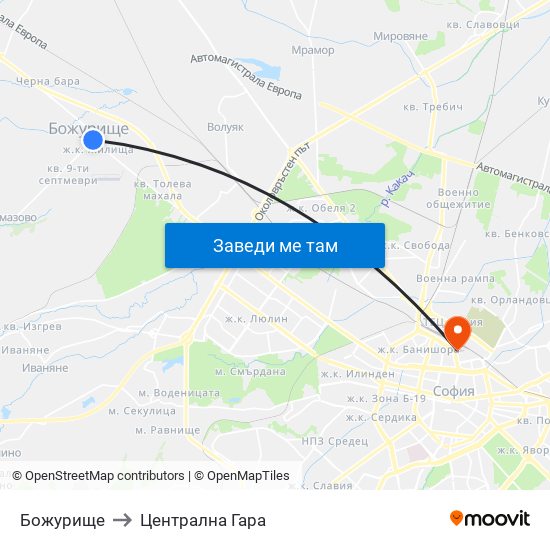 Божурище to Централна Гара map