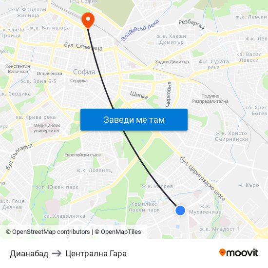 Дианабад to Централна Гара map