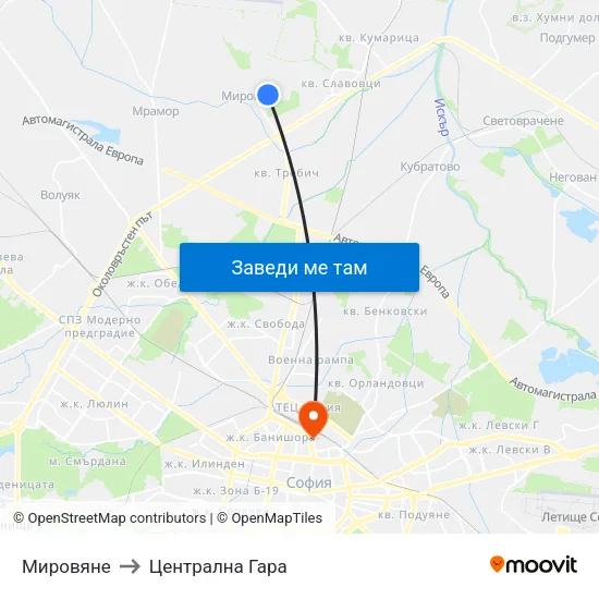 Мировяне to Централна Гара map
