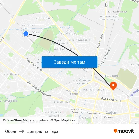 Обеля to Централна Гара map