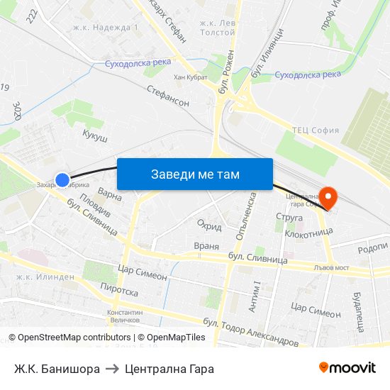 Ж.К. Банишора to Централна Гара map