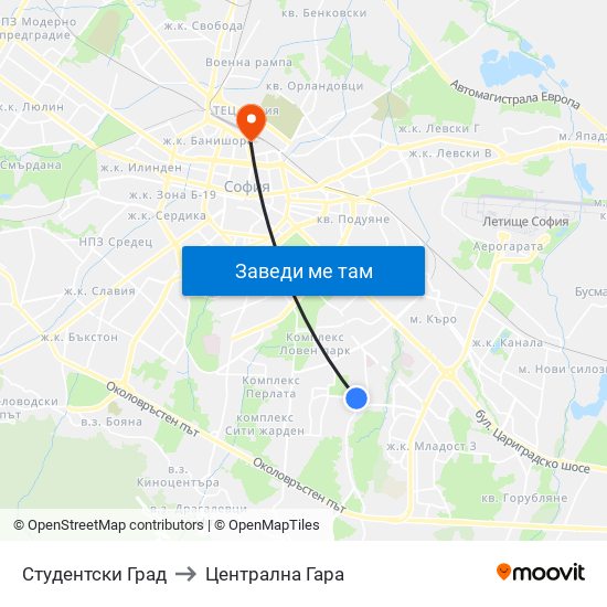 Студентски Град to Централна Гара map