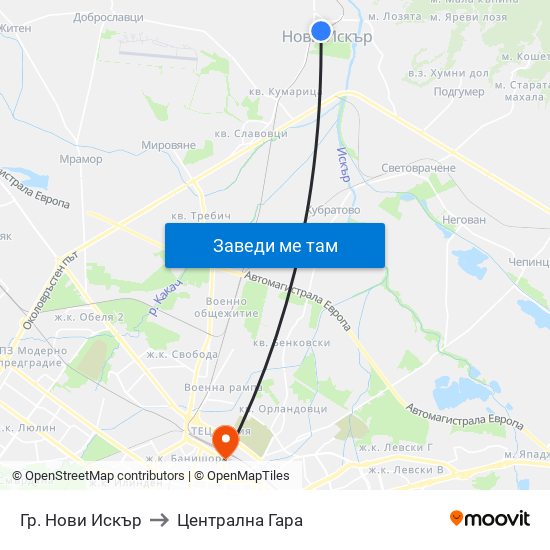 Гр. Нови Искър to Централна Гара map