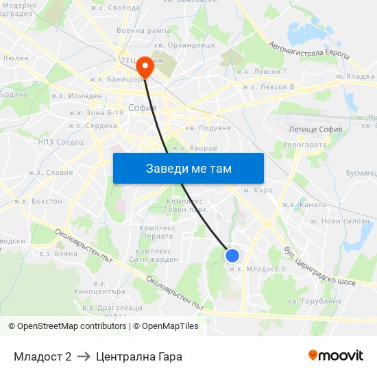 Младост 2 to Централна Гара map