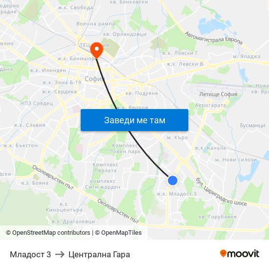 Младост 3 to Централна Гара map