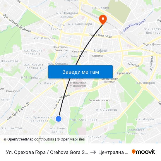 Ул. Орехова Гора / Orehova Gora St. (2089) to Централна Гара map