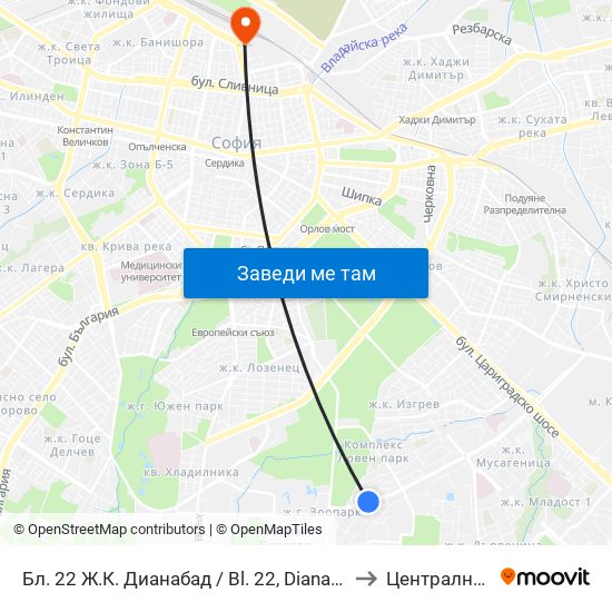 Бл. 22 Ж.К. Дианабад / Bl. 22, Dianabad Qr. (0124) to Централна Гара map