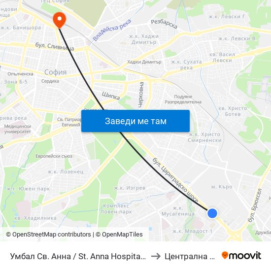 Умбал Св. Анна / St. Anna Hospital (1196) to Централна Гара map