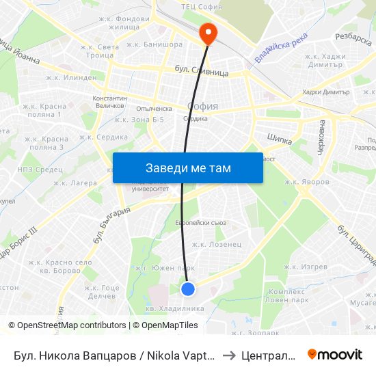 Бул. Никола Вапцаров / Nikola Vaptsarov Blvd. (0344) to Централна Гара map