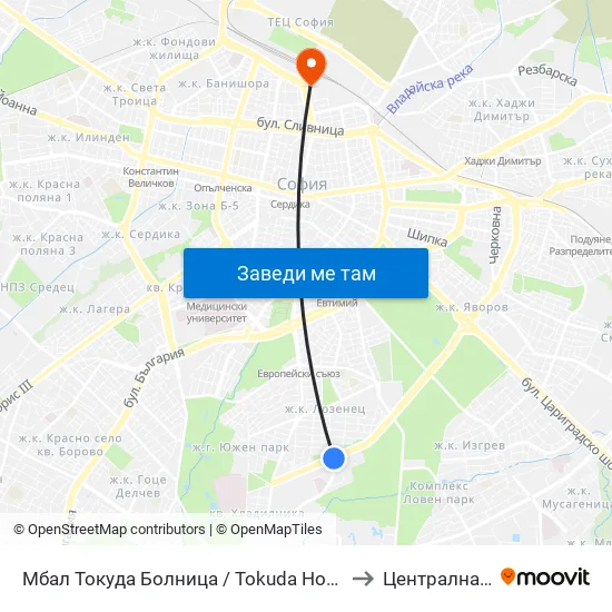 Мбал Токуда Болница / Tokuda Hospital (0206) to Централна Гара map