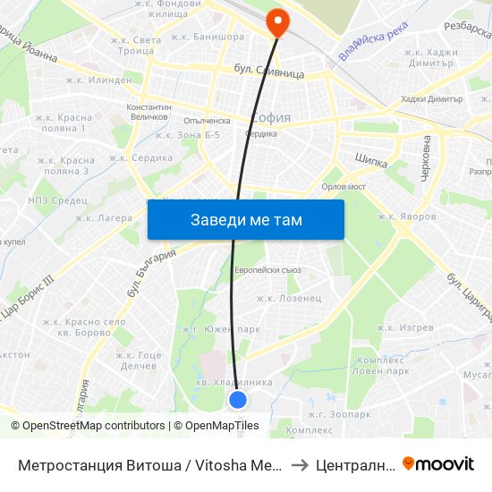 Метростанция Витоша / Vitosha Metro Station (2755) to Централна Гара map