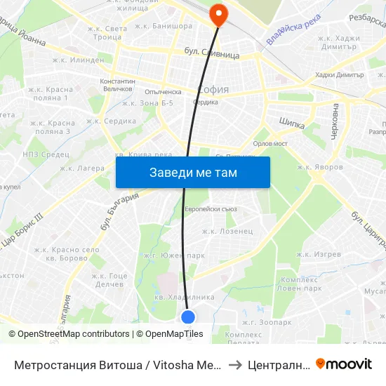Ⓜ️ Метростанция Витоша / Vitosha Metro Station (2756) to Централна Гара map