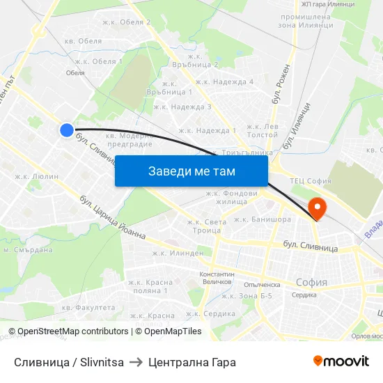 Сливница / Slivnitsa to Централна Гара map