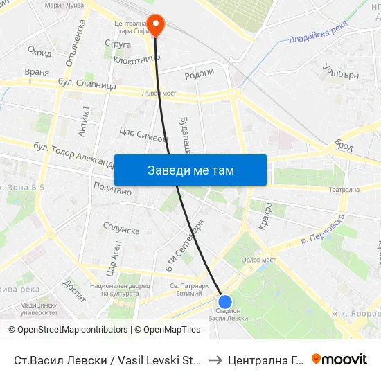 Стадион Васил Левски / Vasil Levski Stadium to Централна Гара map