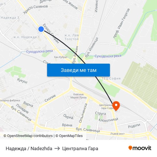 Надежда / Nadezhda to Централна Гара map