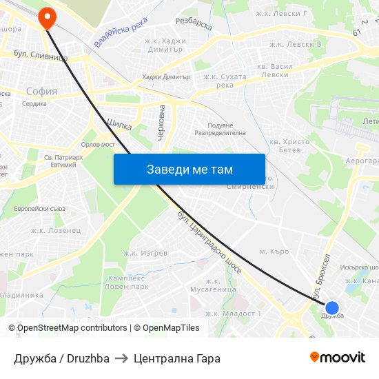 Дружба / Druzhba to Централна Гара map