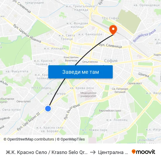 Ⓜ️ Ж.К. Красно Село / Krasno Selo Qr. (0637) to Централна Гара map