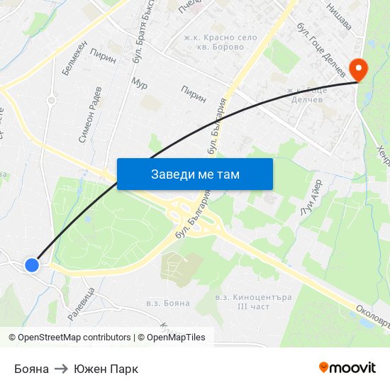 Бояна to Южен Парк map