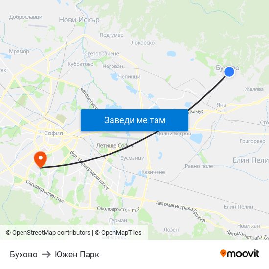 Бухово to Южен Парк map
