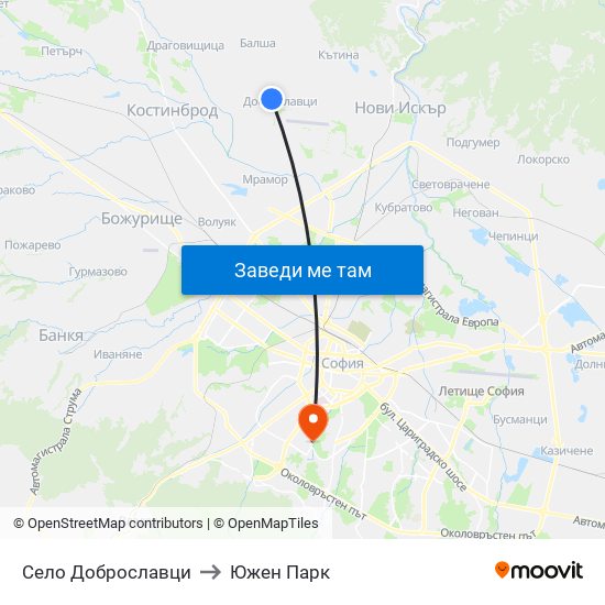 Село Доброславци to Южен Парк map