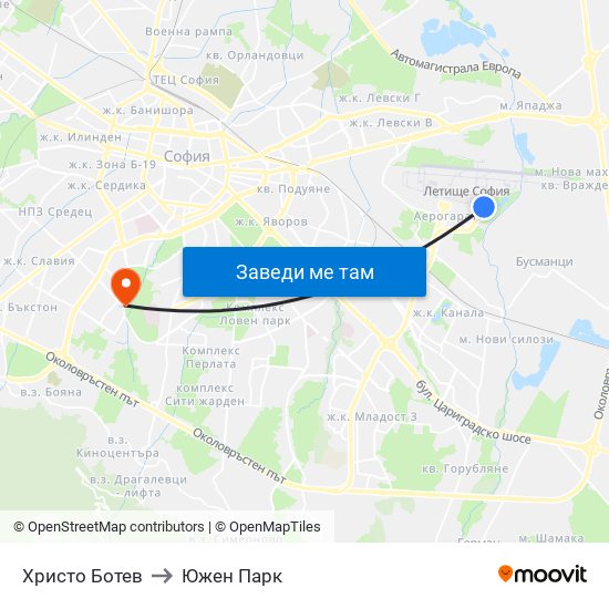 Христо Ботев to Южен Парк map