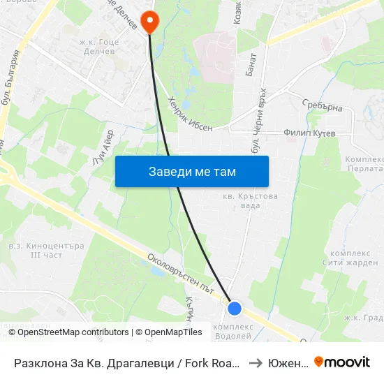 Разклона За Кв. Драгалевци / Fork Road To Dragalevtsi Qr. (1457) to Южен Парк map