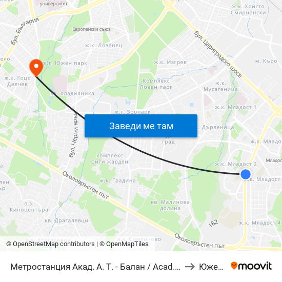 Метростанция Акад. А. Т. - Балан / Acad. A. T.-Balan Metro Station (1917) to Южен Парк map