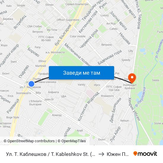 Ул. Т. Каблешков / T. Kableshkov St. (2213) to Южен Парк map