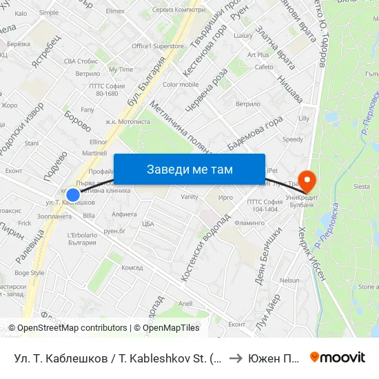 Ул. Т. Каблешков / T. Kableshkov St. (2213) to Южен Парк map