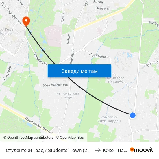 Студентски Град / Students' Town (2382) to Южен Парк map