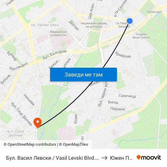 Бул. Васил Левски / Vasil Levski Blvd. (0300) to Южен Парк map