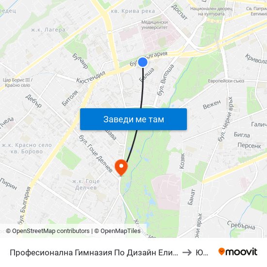 Професионална Гимназия По Дизайн Елисавета Вазова / Elisaveta Vazova High School Of Design (1736) to Южен Парк map