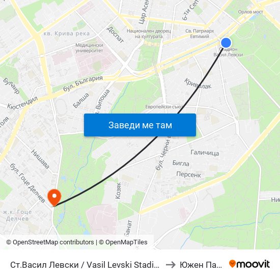 Ст.Васил Левски / Vasil Levski Stadium to Южен Парк map