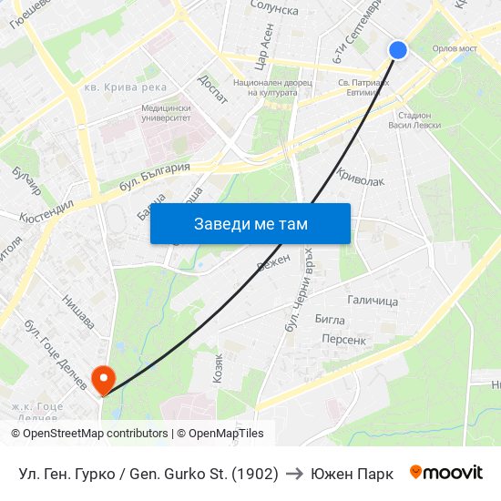 Ул. Ген. Гурко / Gen. Gurko St. (1902) to Южен Парк map