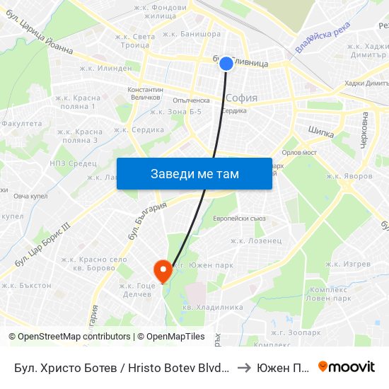 Бул. Христо Ботев / Hristo Botev Blvd. (0385) to Южен Парк map
