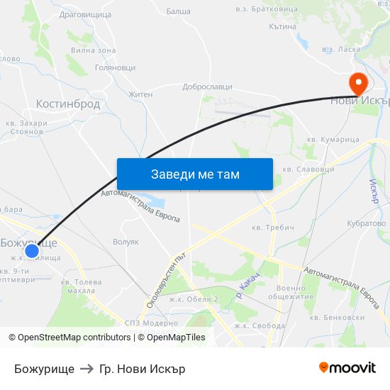 Божурище to Гр. Нови Искър map