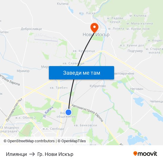 Илиянци to Гр. Нови Искър map