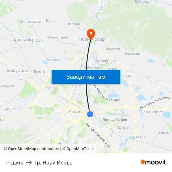 Редута to Гр. Нови Искър map