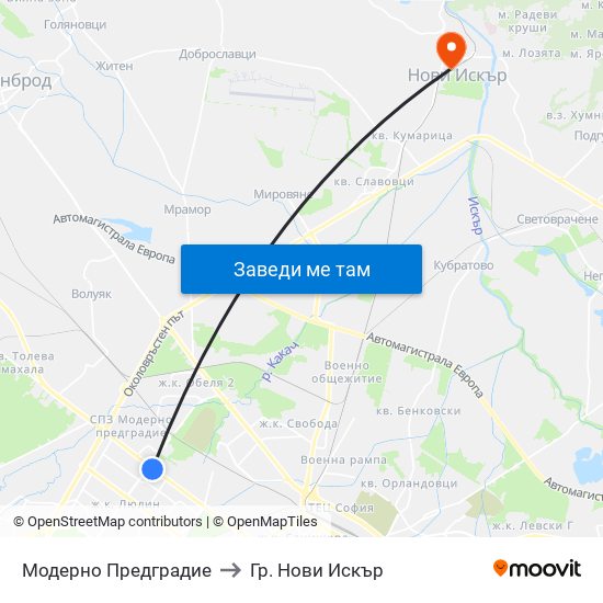 Модерно Предградие to Гр. Нови Искър map